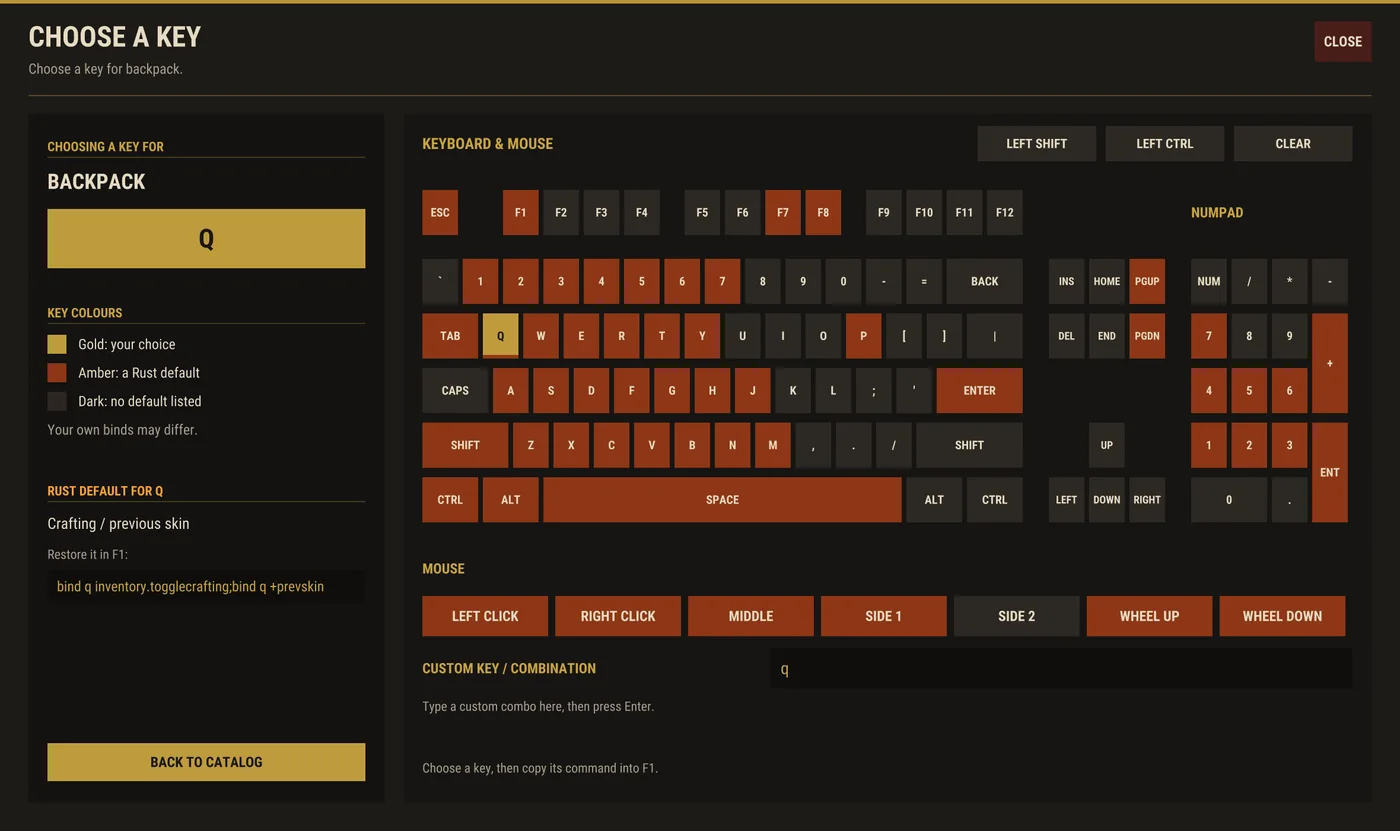 The key picker with a keyboard map