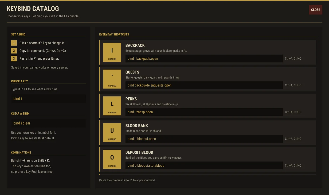 The Keybind Catalog window