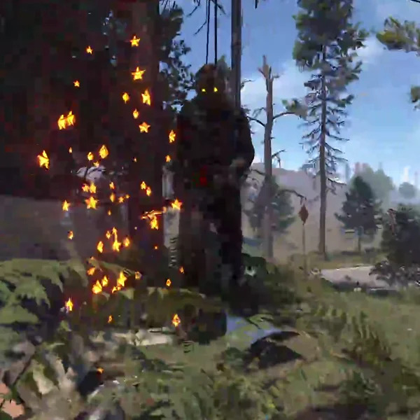 A barrel zombie climbing out of a broken barrel in a shower of sparks